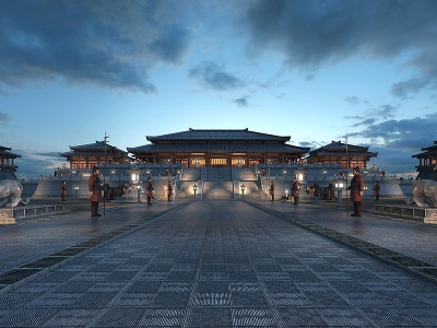 汉朝皇宫未央宫古建城楼模型3d模型