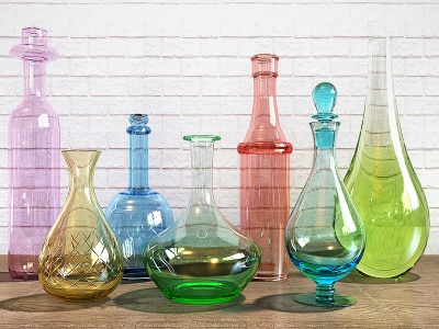 彩色玻璃瓶器皿装饰摆件模型3d模型