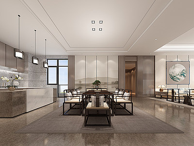 3d新中式茶室会客厅模型