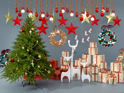 3d简欧圣诞节装饰品圣诞树模型