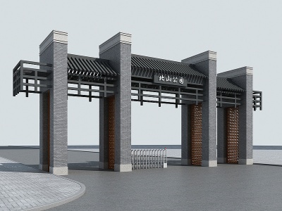3d新中式大门入口模型