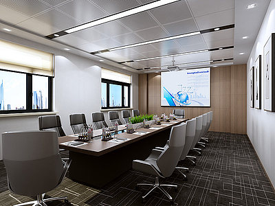 3d现代会议室桌椅组合模型
