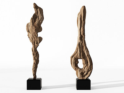 3d新中式雕塑根雕木头模型