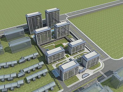 3d现代养老公寓鸟瞰规划模型