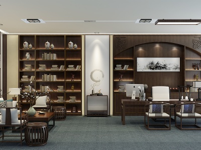 3d新中式总裁办公室会客厅模型