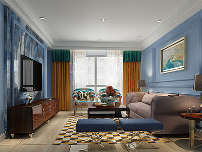 简欧现代简欧客厅空间设计模型3d模型