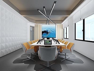 3d现代办公会议室会议桌椅模型