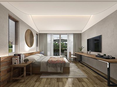 新中式民俗酒店客房大床房模型3d模型