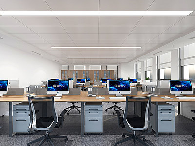 3d现代敞开式公共办公室模型