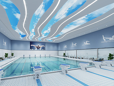 3d现代游泳馆模型