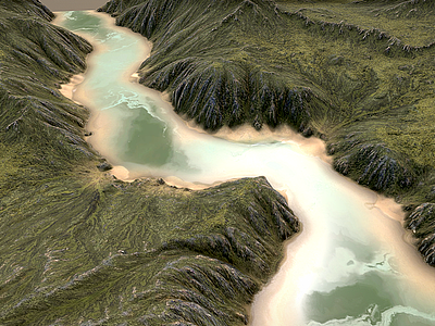 3d现代自然风景湖泊模型