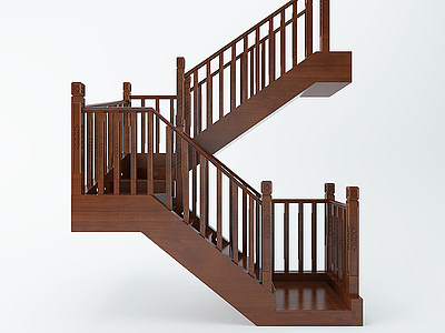 3d新中式实木楼梯木艺楼梯模型