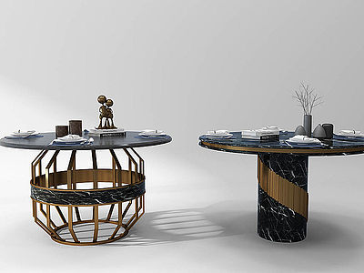 3d现代圆形餐桌组合模型