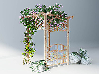 3d室外园林凉亭廊架藤蔓植物模型