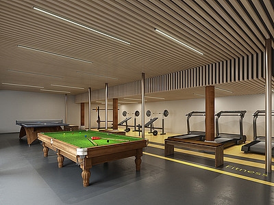 3d新中式健身房休闲空间模型