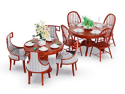 3d中式餐桌椅组合模型