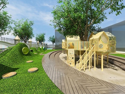 幼儿园户外树屋草坡游乐场模型