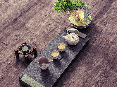新中式茶盤茶具茶壺模型3d模型