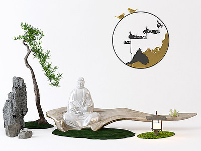 3d新中式园林小品模型