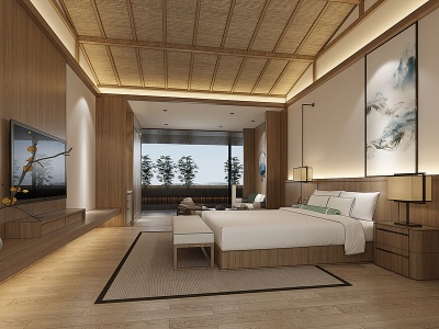 3d东南亚酒店客房大床房模型