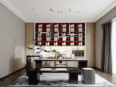 新中式书房书桌椅子书柜模型3d模型
