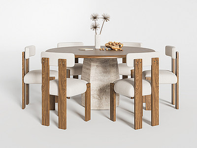 侘寂餐桌椅组合模型3d模型