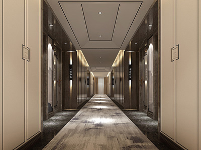 3d现代新<font class='myIsRed'>中式酒店</font>客房走廊模型