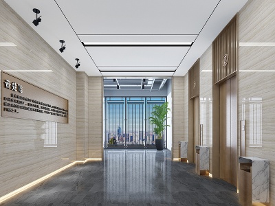 3d现代新中式电梯厅间模型