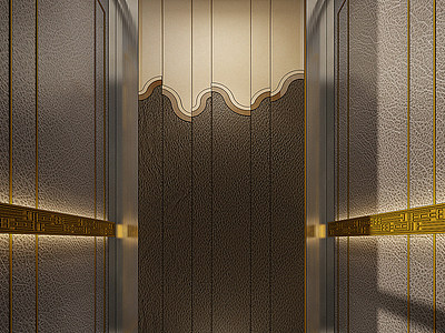 3d新中式酒店电梯轿厢模型
