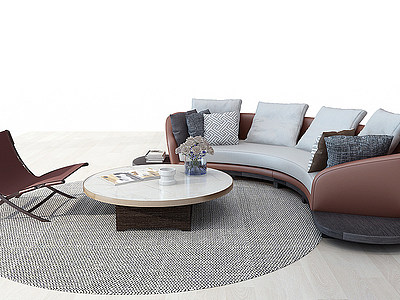 现代半圆弧形沙发茶几模型