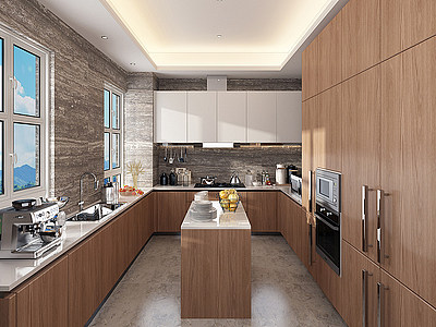3d现代厨房橱柜用品模型