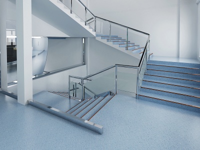3d现代办公空间办公前台楼梯模型