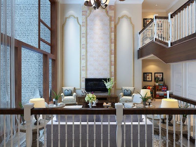 美式别墅客厅模型3d模型