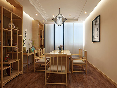 3d禅意会所一楼新中式茶室模型