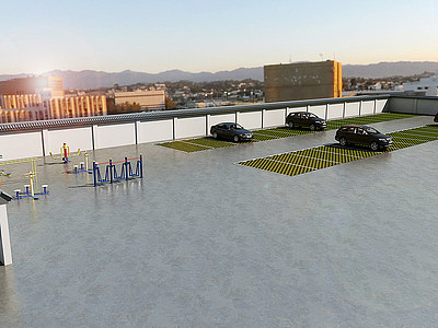 围墙瓦户外健身设施停车场模型3d模型
