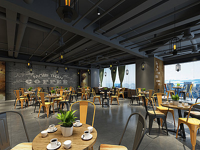 3d工业风咖啡厅模型