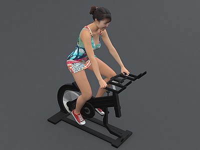 3d骑动感单车的健身女教练模型