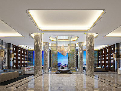 新中式酒店大堂花瓣吊灯模型3d模型