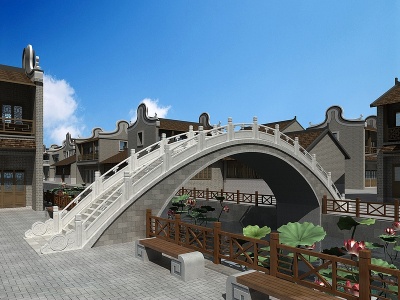 中式桥模型3d模型