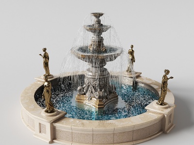 3d欧式广场喷泉水景模型