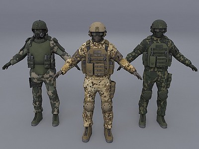 3d三种作战服大兵士兵模型