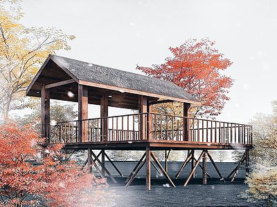 3d木亭子木屋园林景观模型