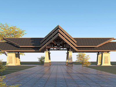 3d东南亚风格大门公园入口模型