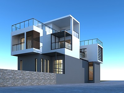 3d现代简约别墅两层住宅模型