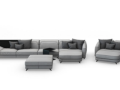 3d现代布艺多人沙发组合模型