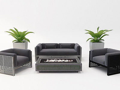3d现代户外休闲沙发茶几组合模型