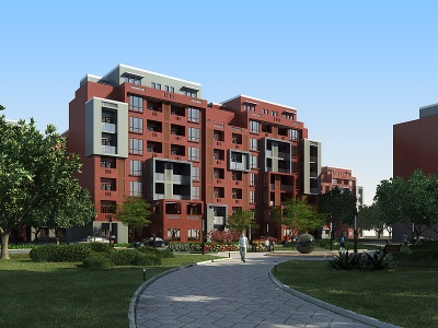 3d现代红砖住宅模型