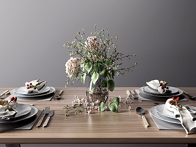 现代餐具花瓶组合模型3d模型
