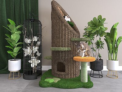 3d裝飾柜架貓爬架貓窩植物模型
