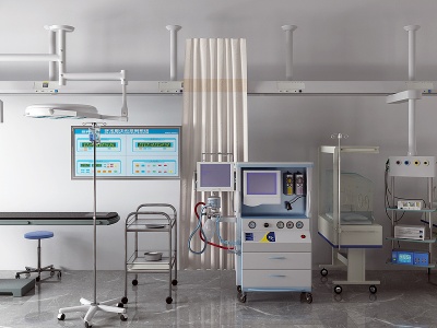 3d现代手术台输液架医疗器材模型